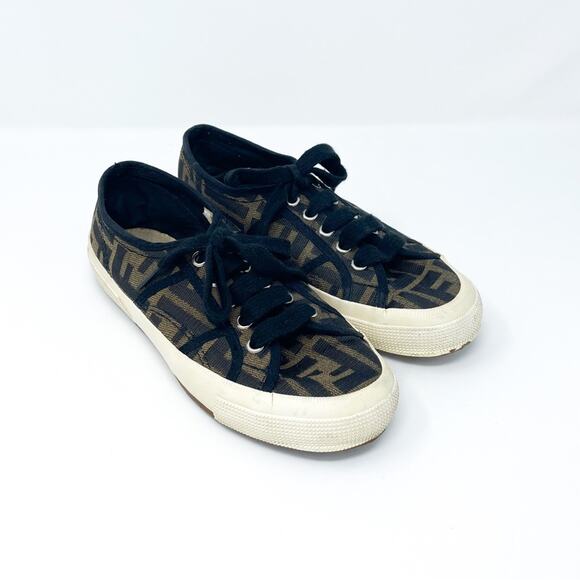 Vintage 90’s FENDI Scarpe FF Monogram Zucca Print Low Top Sneakers EU 36 - Picture 2 of 6